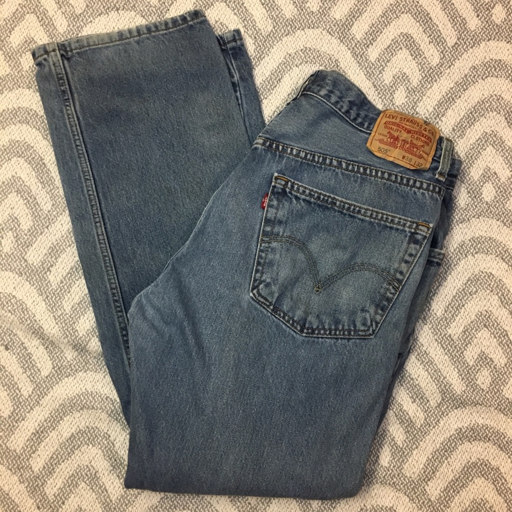 LEVI’S 505 Men’s Regular Fit Blue Denim Jeans, 38x32